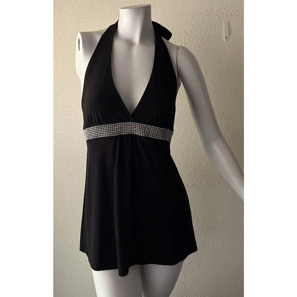 Wet Seal Vintage Y2K Black Rhinestone Halter whimsygoth Top S holiday party top - Picture 6 of 13
